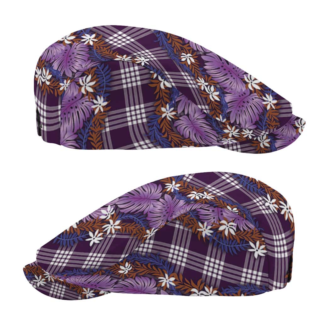 Polynesian Monstera Tiare Floral Jeff Hat Lavender Tropical Plaid - Polynesian Pride