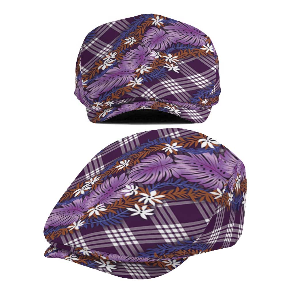 Polynesian Monstera Tiare Floral Jeff Hat Lavender Tropical Plaid - Polynesian Pride