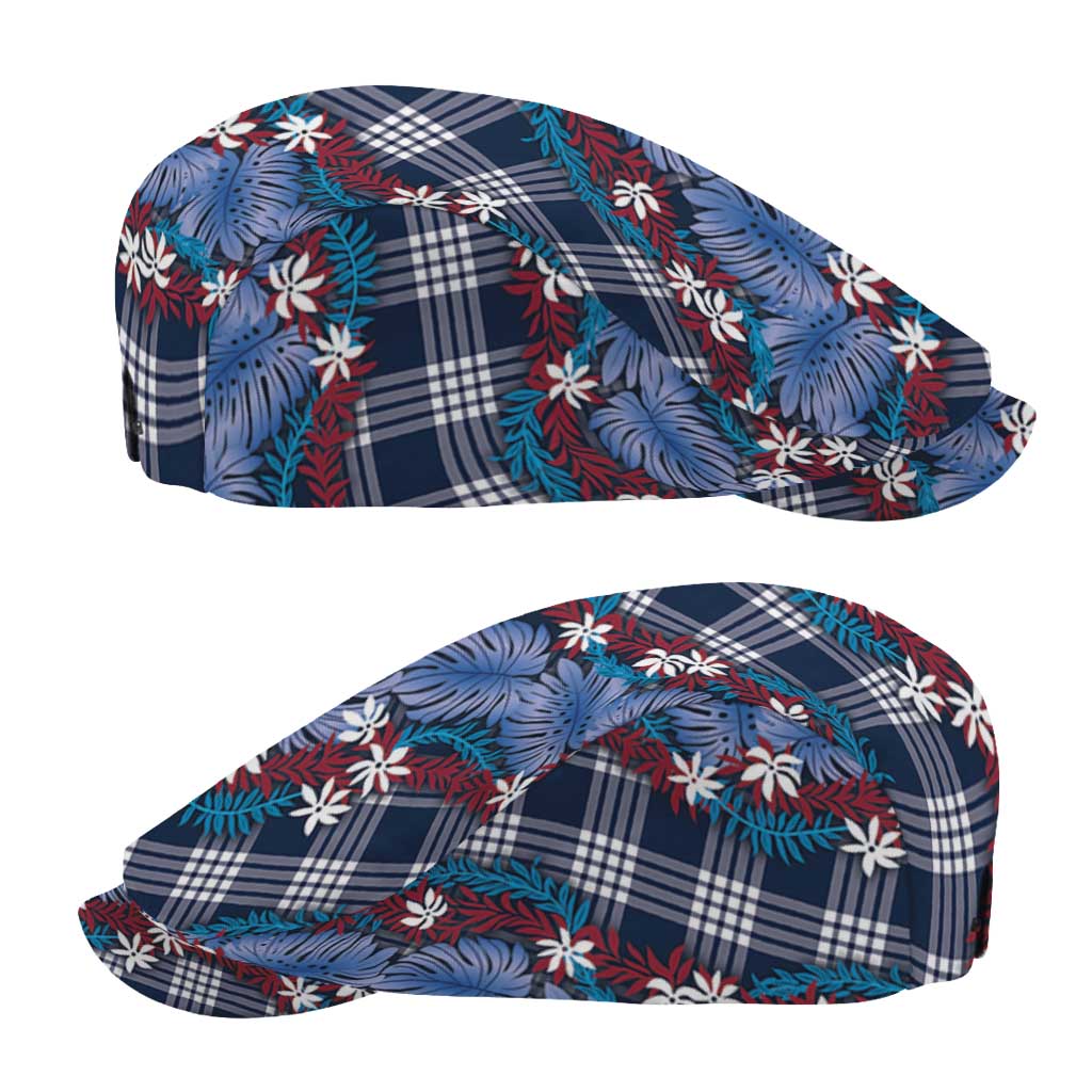 Polynesian Monstera Tiare Floral Jeff Hat Royal Blue Tropical Plaid - Polynesian Pride