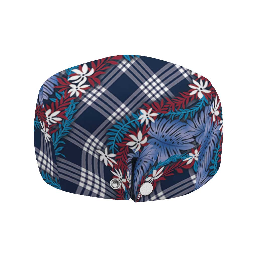 Polynesian Monstera Tiare Floral Jeff Hat Royal Blue Tropical Plaid - Polynesian Pride
