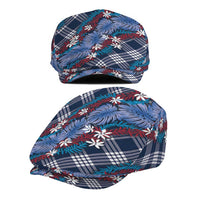 Polynesian Monstera Tiare Floral Jeff Hat Royal Blue Tropical Plaid - Polynesian Pride