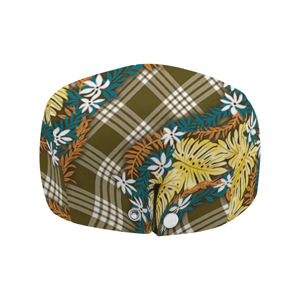 Polynesian Monstera Tiare Floral Jeff Hat Yellow Tropical Plaid - Polynesian Pride