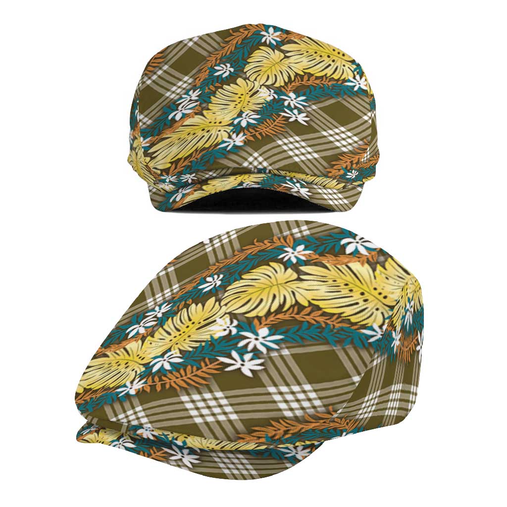 Polynesian Monstera Tiare Floral Jeff Hat Yellow Tropical Plaid - Polynesian Pride