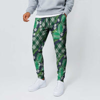 Polynesian Monstera Tiare Floral Jogger Pants Forest Green Tropical Plaid - Polynesian Pride