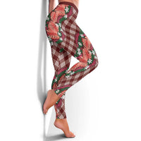 Polynesian Monstera Tiare Floral Leggings Burgundy Tropical Plaid - Polynesian Pride