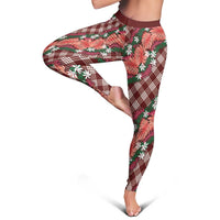 Polynesian Monstera Tiare Floral Leggings Burgundy Tropical Plaid - Polynesian Pride