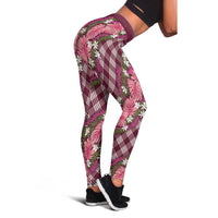 Polynesian Monstera Tiare Floral Leggings Fuchsia Tropical Plaid - Polynesian Pride