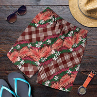 Polynesian Monstera Tiare Floral Shorts for Men Burgundy Tropical Plaid LT01 Red - Polynesian Pride