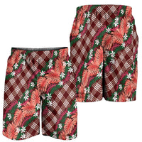 Polynesian Monstera Tiare Floral Shorts for Men Burgundy Tropical Plaid LT01 - Polynesian Pride