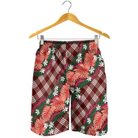 Polynesian Monstera Tiare Floral Shorts for Men Burgundy Tropical Plaid LT01 - Polynesian Pride