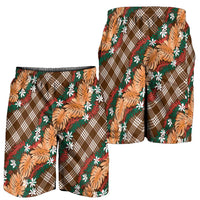 Polynesian Monstera Tiare Floral Shorts for Men Chocolate Brown Tropical Plaid LT01 - Polynesian Pride