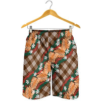 Polynesian Monstera Tiare Floral Shorts for Men Chocolate Brown Tropical Plaid LT01 - Polynesian Pride