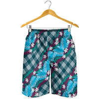 Polynesian Monstera Tiare Floral Shorts for Men Dark Teal Tropical Plaid LT01 - Polynesian Pride