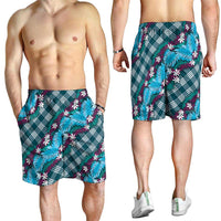 Polynesian Monstera Tiare Floral Shorts for Men Dark Teal Tropical Plaid LT01 - Polynesian Pride