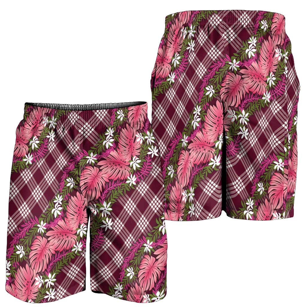 Polynesian Monstera Tiare Floral Shorts for Men Fuchsia Tropical Plaid LT01 - Polynesian Pride