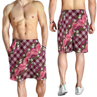 Polynesian Monstera Tiare Floral Shorts for Men Fuchsia Tropical Plaid LT01 - Polynesian Pride