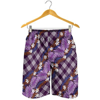 Polynesian Monstera Tiare Floral Shorts for Men Lavender Tropical Plaid LT01 - Polynesian Pride