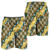 Polynesian Monstera Tiare Floral Shorts for Men Yellow Tropical Plaid LT01 - Polynesian Pride