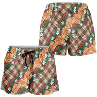 Polynesian Monstera Tiare Floral Shorts for Women Chocolate Brown Tropical Plaid LT01 - Polynesian Pride