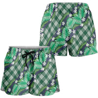 Polynesian Monstera Tiare Floral Shorts for Women Forest Green Tropical Plaid LT01 - Polynesian Pride