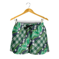 Polynesian Monstera Tiare Floral Shorts for Women Forest Green Tropical Plaid LT01 - Polynesian Pride