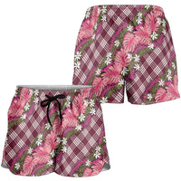 Polynesian Monstera Tiare Floral Shorts for Women Fuchsia Tropical Plaid LT01 - Polynesian Pride