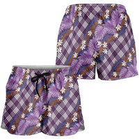 Polynesian Monstera Tiare Floral Shorts for Women Lavender Tropical Plaid LT01 - Polynesian Pride