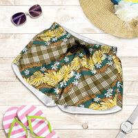 Polynesian Monstera Tiare Floral Shorts for Women Yellow Tropical Plaid LT01 Yellow - Polynesian Pride