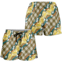 Polynesian Monstera Tiare Floral Shorts for Women Yellow Tropical Plaid LT01 - Polynesian Pride