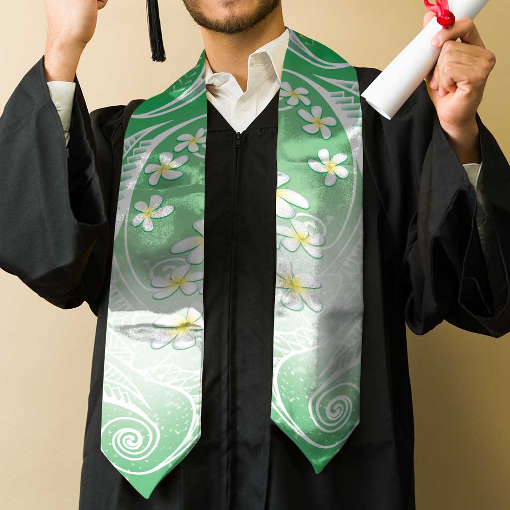 Polynesian Pattern Graduation Stole With Plumeria Green LT05 - Polynesian Pride