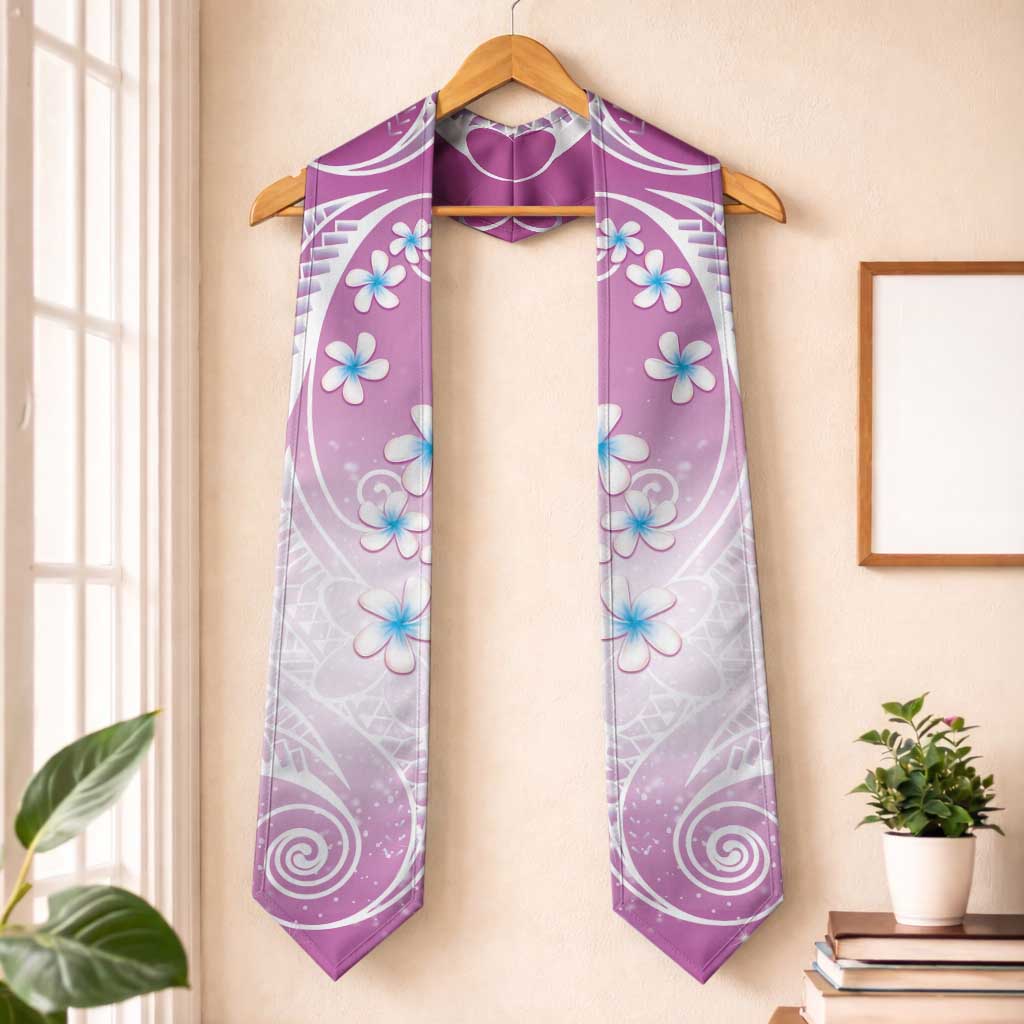 Polynesian Pattern Graduation Stole With Plumeria Pink LT05 One Size Pink - Polynesian Pride