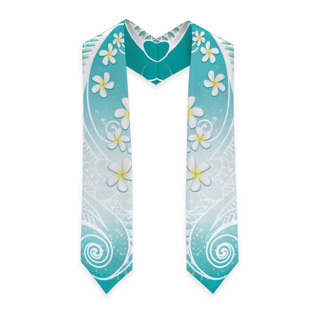 Polynesian Pattern Graduation Stole With Plumeria Teal LT05 - Polynesian Pride
