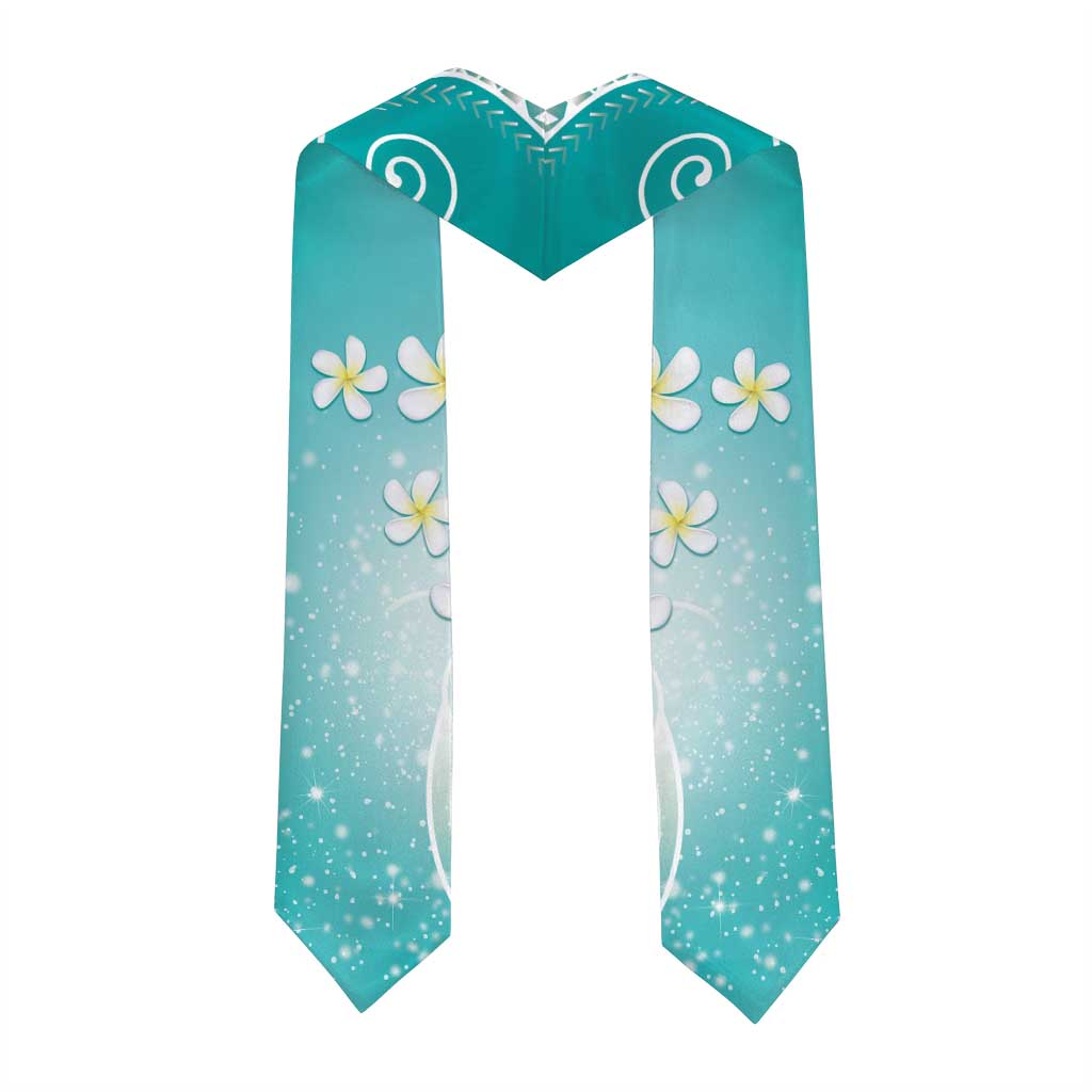 Polynesian Pattern Graduation Stole With Plumeria Teal LT05 - Polynesian Pride