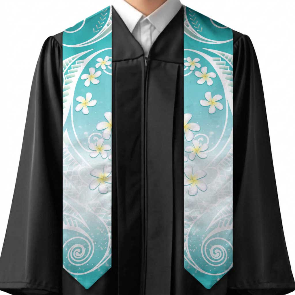 Polynesian Pattern Graduation Stole With Plumeria Teal LT05 - Polynesian Pride