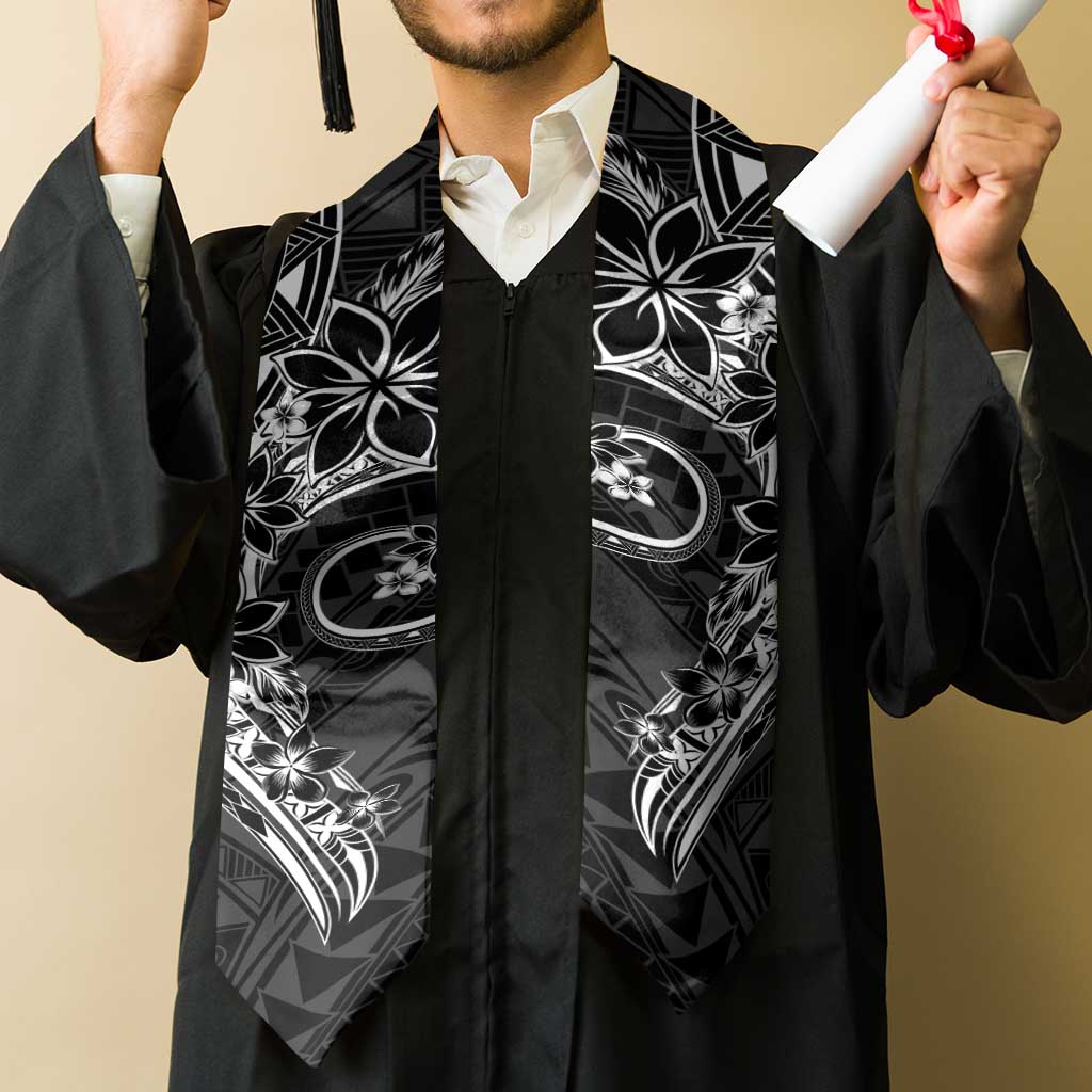 Polynesian Pattern With Plumeria Flowers Graduation Stole Black LT05 - Polynesian Pride