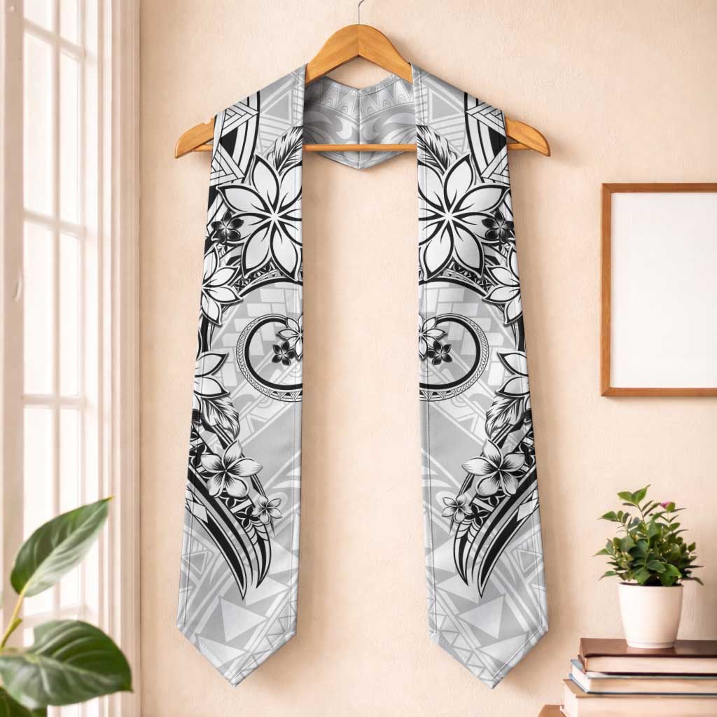 Polynesian Pattern With Plumeria Flowers Graduation Stole White