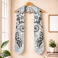 Polynesian Pattern With Plumeria Flowers Graduation Stole White