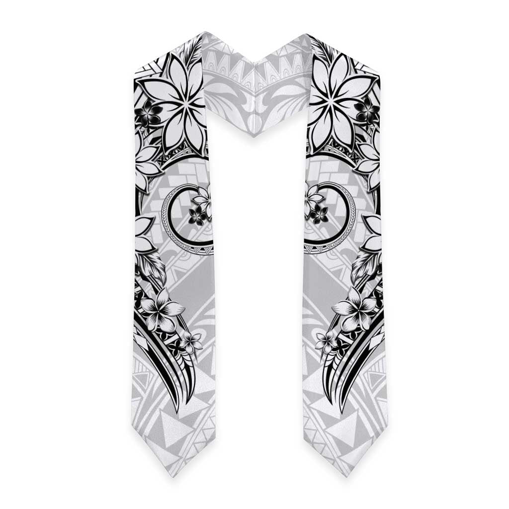 Polynesian Pattern With Plumeria Flowers Graduation Stole White