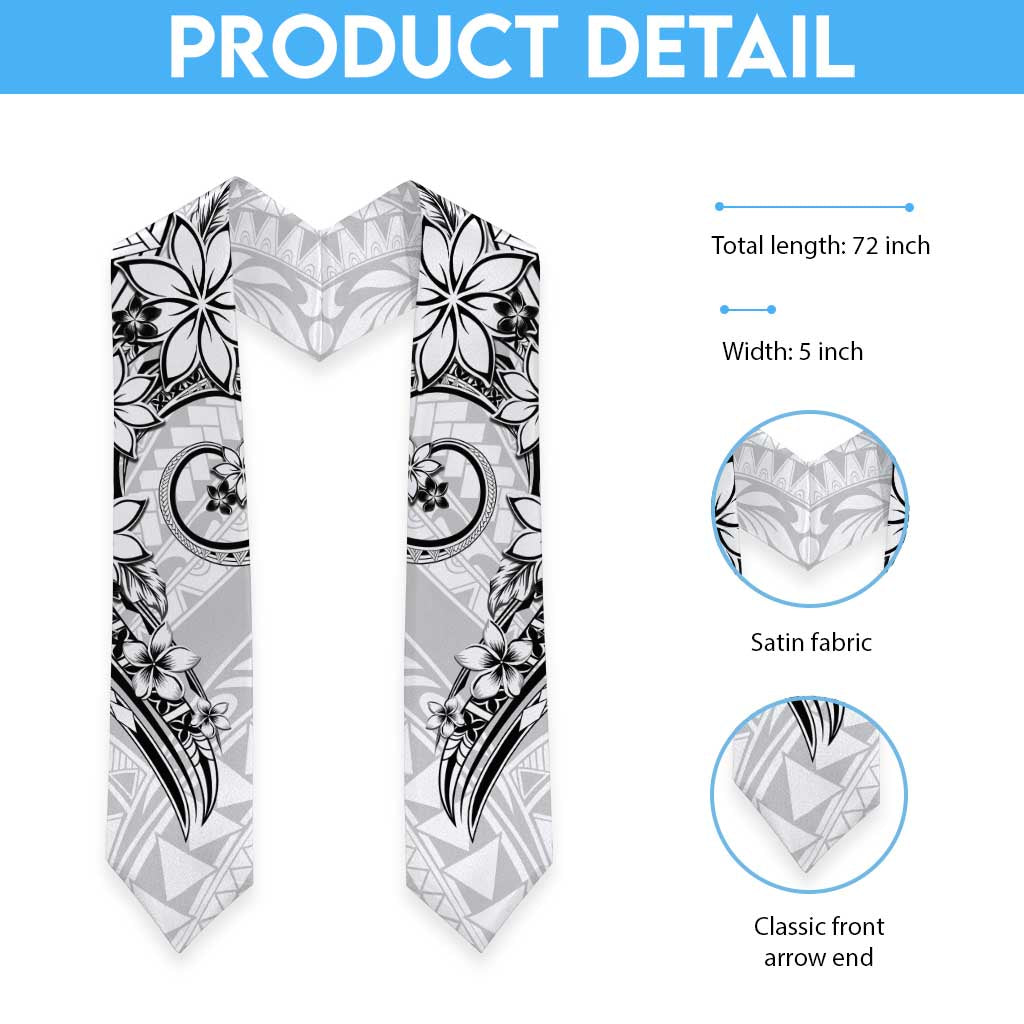 Polynesian Pattern With Plumeria Flowers Graduation Stole White