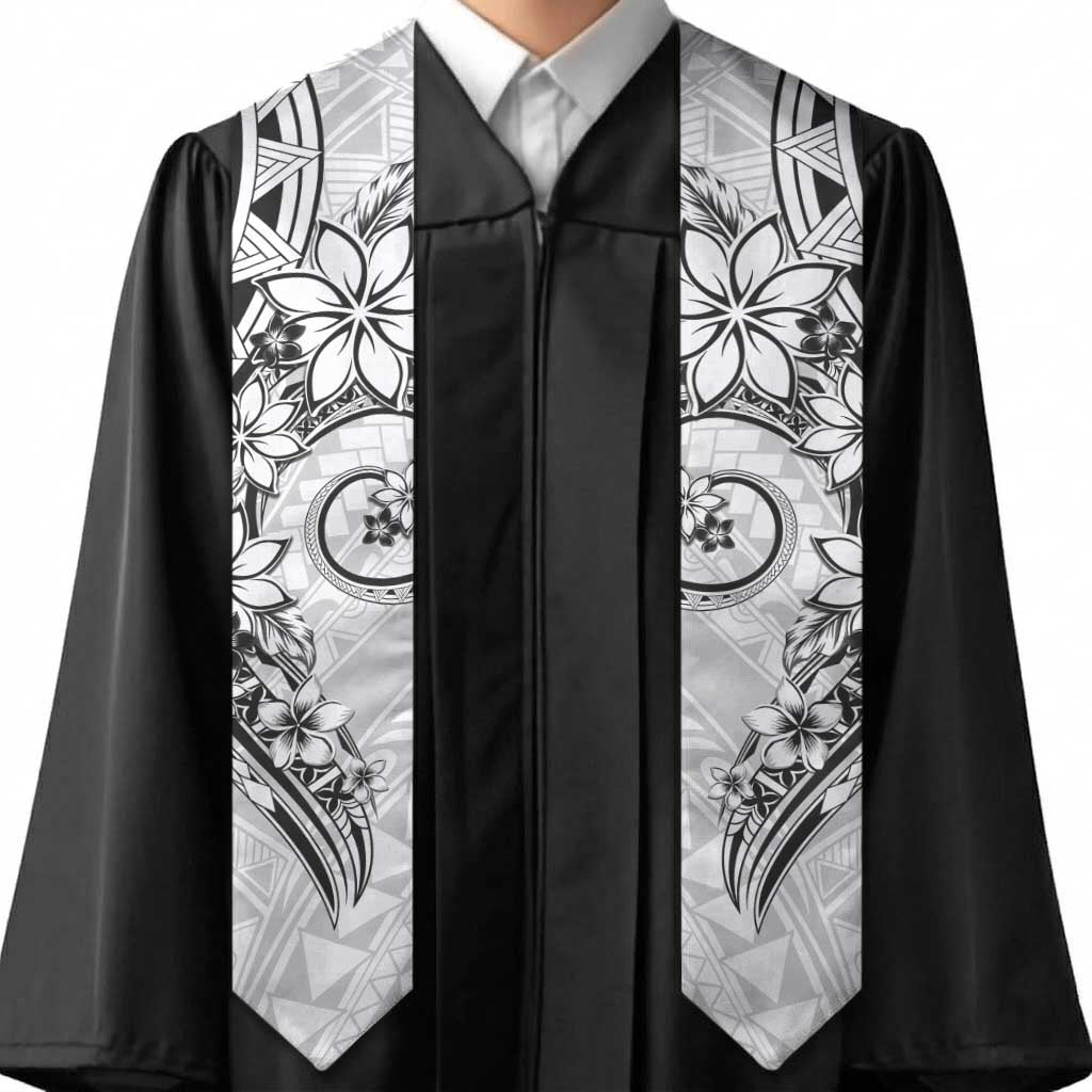Polynesian Pattern With Plumeria Flowers Graduation Stole White