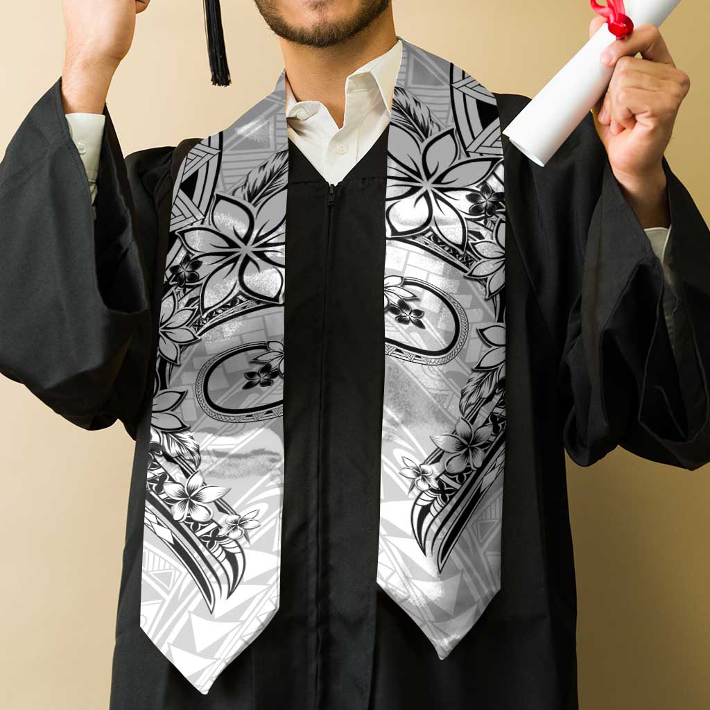 Polynesian Pattern With Plumeria Flowers Graduation Stole White