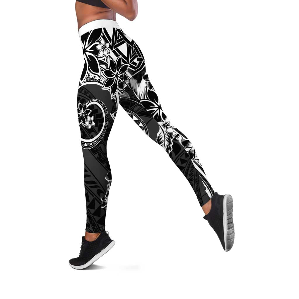 Polynesian Pattern With Plumeria Flowers Leggings Black - Polynesian Pride