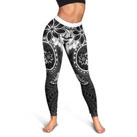 Polynesian Pattern With Plumeria Flowers Leggings Black - Polynesian Pride
