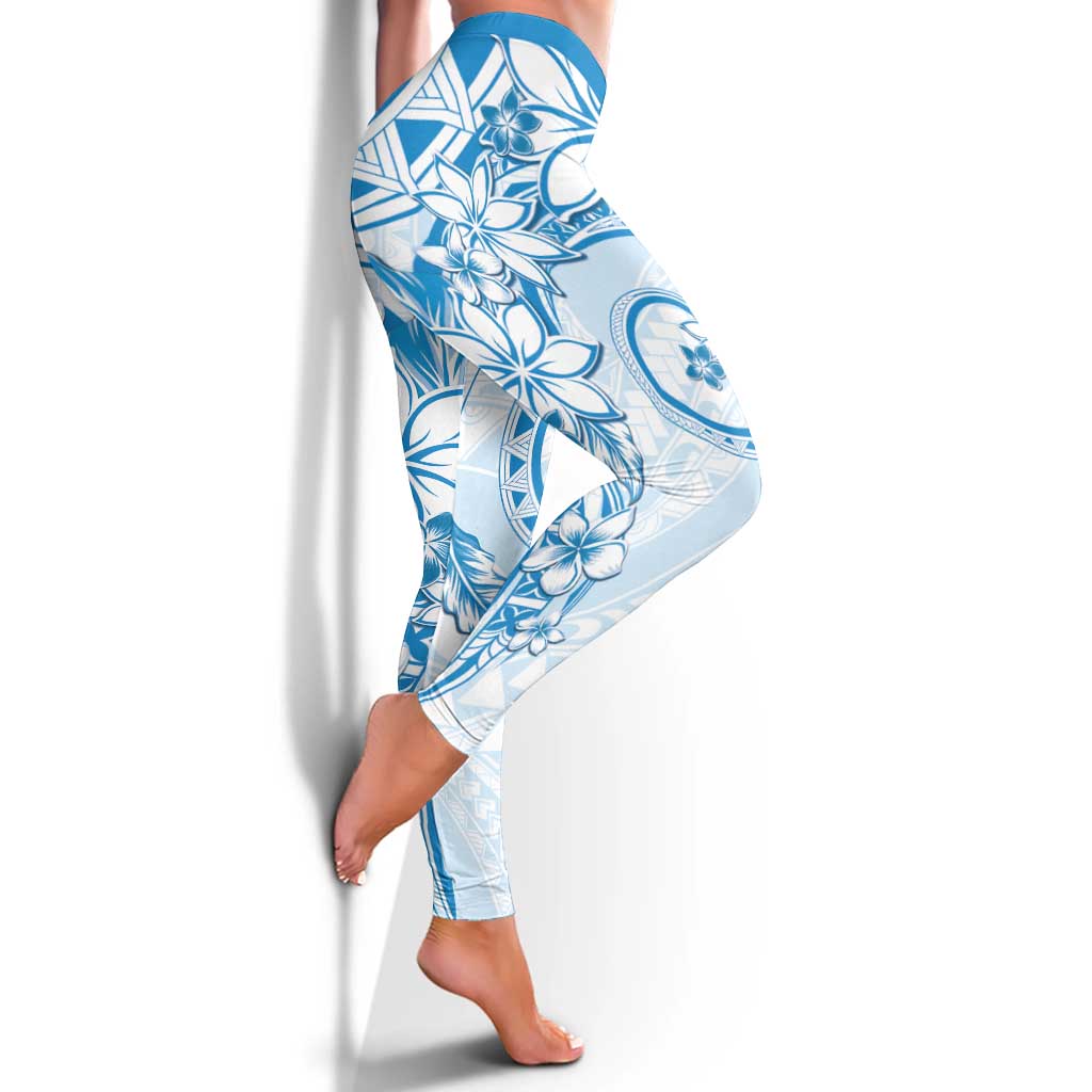 Polynesian Pattern With Plumeria Flowers Leggings Blue - Polynesian Pride