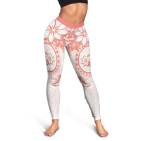 Polynesian Pattern With Plumeria Flowers Leggings Orange Peach - Polynesian Pride
