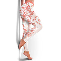 Polynesian Pattern With Plumeria Flowers Leggings Orange Peach - Polynesian Pride
