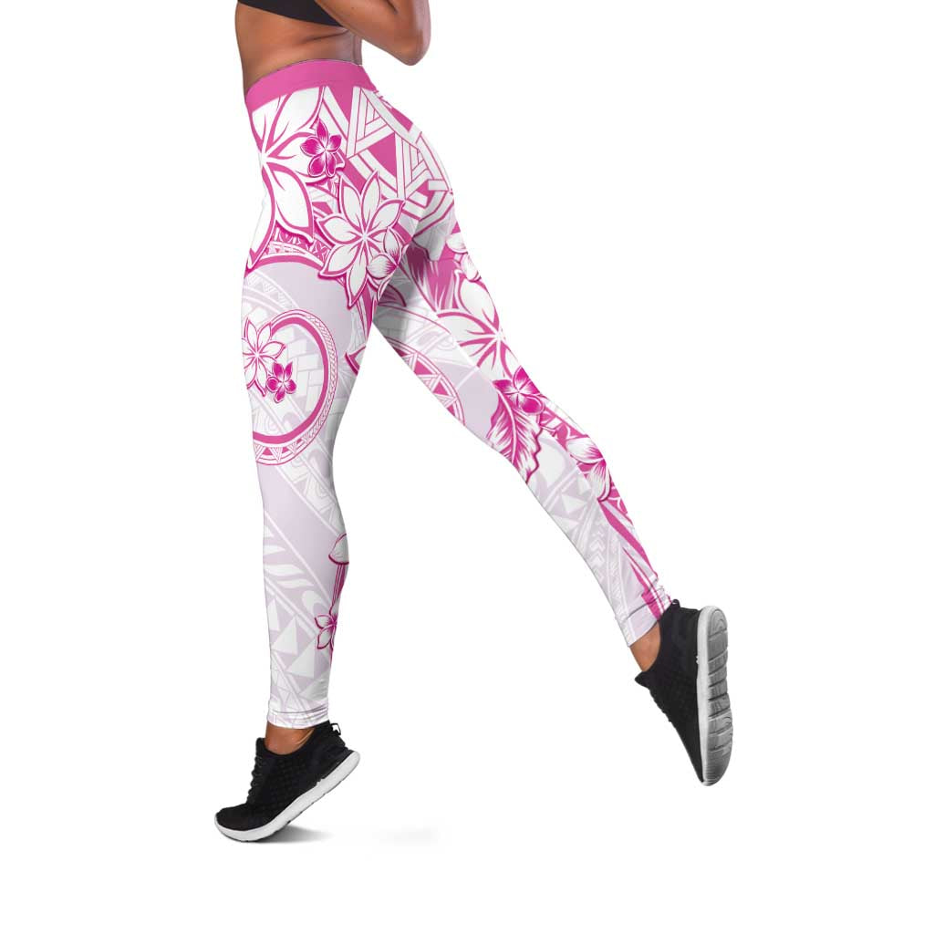 Polynesian Pattern With Plumeria Flowers Leggings Pink - Polynesian Pride