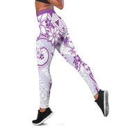 Polynesian Pattern With Plumeria Flowers Leggings Purple - Polynesian Pride