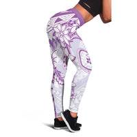 Polynesian Pattern With Plumeria Flowers Leggings Purple - Polynesian Pride
