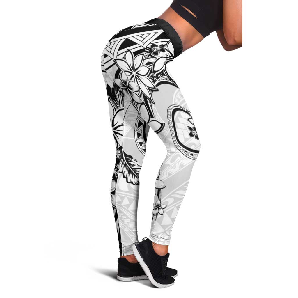 Polynesian Pattern With Plumeria Flowers Leggings White - Polynesian Pride